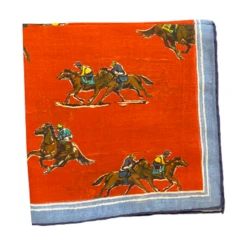 Seaward & Stearn Horse Race Scene W/ Red & Blue Pocket Square