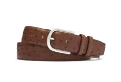 W. Kleinberg Quilled Ostrich Belt With Brushed Nickel Buckle: Kango Tan