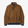 Patagonia Men's Shearling Fleece Button Pullover: Bear Brown W/New Navy