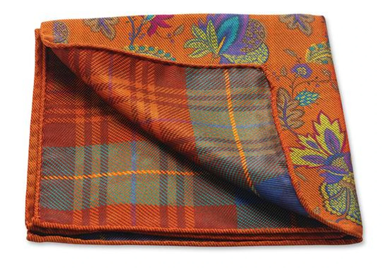 R Hanauer Henna Paisley/Plaid Pocket Square 3 R Hanauer Henna Paisley/Plaid Pocket Square