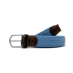 Roostas The Newport Two Toned Woven Elastic Stretch Belt - Sky Blue/White