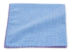 R. Hanauer Blue Gingham With Red Whipstitch Border Pocket Square
