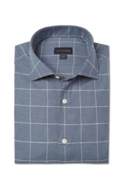 Scott Barber Sport Shirt - Melange Flannel Herringbone Windowpane - Blue