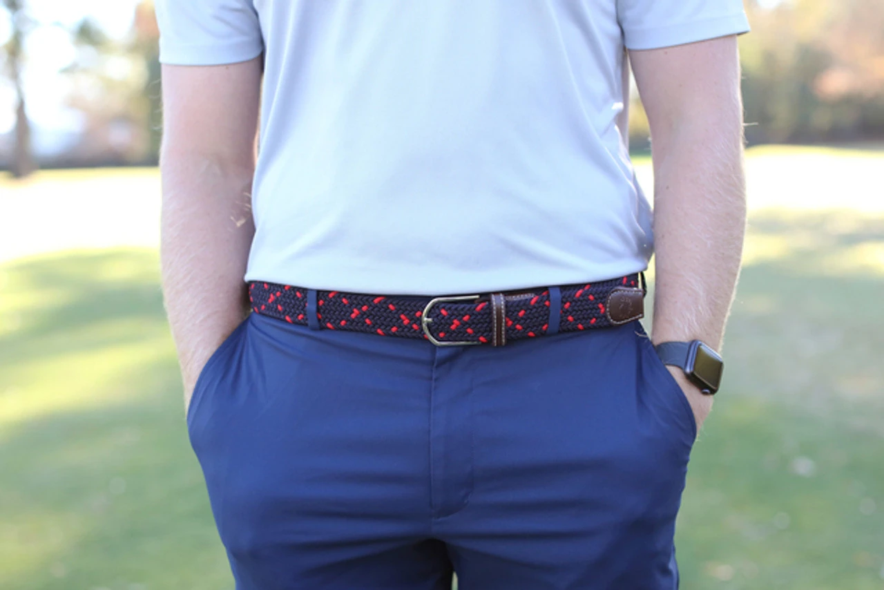 Roostas The Harbortown Two Toned Woven Elastic Stretch Belt - Navy/Red 4 Roostas The Harbortown Two Toned Woven Elastic Stretch Belt - Navy/Red - Image 2