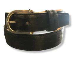 W. Kleinberg Quilled Ostrich Belt With Brushed Nickel Buckle: Black