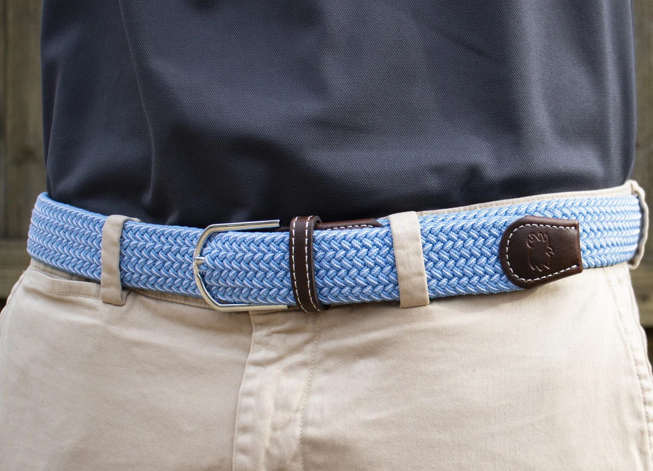 Roostas The Newport Two Toned Woven Elastic Stretch Belt - Sky Blue/White 4 Roostas The Newport Two Toned Woven Elastic Stretch Belt - Sky Blue/White - Image 2