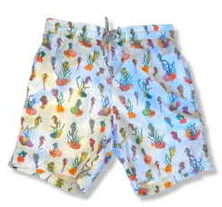 Michael's Corals & Seahorses Swim Trunks W/ Cyclist Liner: Blue