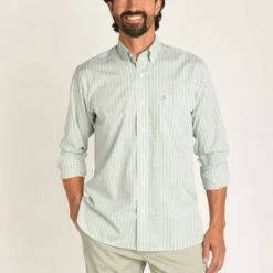 Duckhead Performance Poplin Sport Shirt - Camden Plaid: Quiet Green