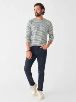 Faherty Cloud Long-Sleeve Reversible Tee: Marine Ivory Stripe -Fashion Clothing FA22 faherty mens MKF2221 MIY CLOUD LS REVERSIBLE TEE MARINE IVORY STRIPE Front 1 2000x 87990.1664898341