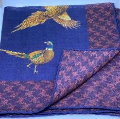 Seaward And Stearn Pheasant W/ Border Pocket Square: Navy
