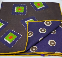 Seaward And Stearn Geometric Square Pocket Square: Mustard/Brown