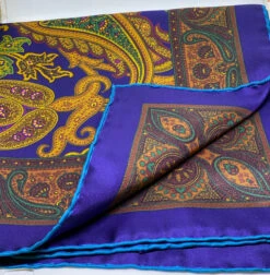 Seaward And Stearn Paisley Printed Pocket Square: Teal