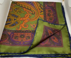 Seaward And Stearn Paisley Printed Pocket Square: Navy