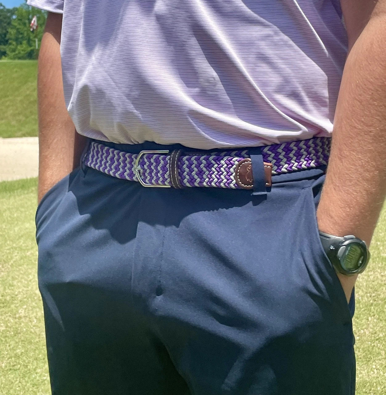 Roostas The Colonial Two Toned Woven Elastic Stretch Belt - Purple/Gray 4 Roostas The Colonial Two Toned Woven Elastic Stretch Belt - Purple/Gray - Image 2