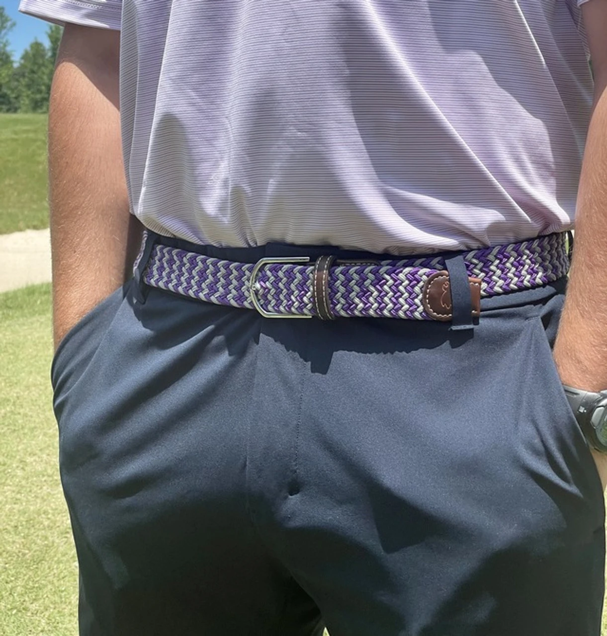 Roostas The Colonial Two Toned Woven Elastic Stretch Belt - Purple/Gray 5 Roostas The Colonial Two Toned Woven Elastic Stretch Belt - Purple/Gray - Image 3