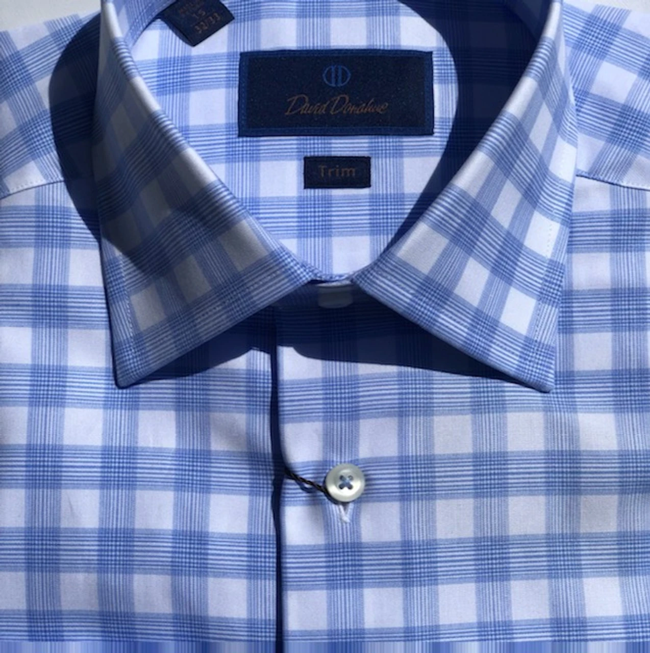David Donahue Blue Windowpane Dress Shirt 4 David Donahue Blue Windowpane Dress Shirt - Image 2
