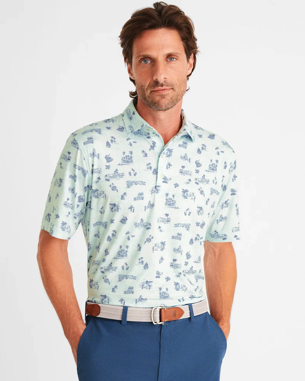 Johnnie-O Tiki Bar Printed Featherweight Polo: Malibu 3 Johnnie-O Tiki Bar Printed Featherweight Polo: Malibu