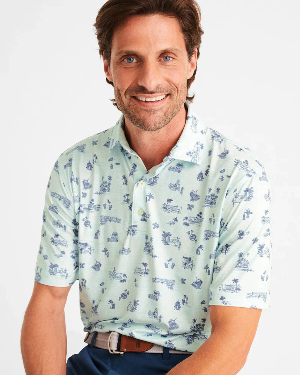 Johnnie-O Tiki Bar Printed Featherweight Polo: Malibu 4 Johnnie-O Tiki Bar Printed Featherweight Polo: Malibu - Image 2