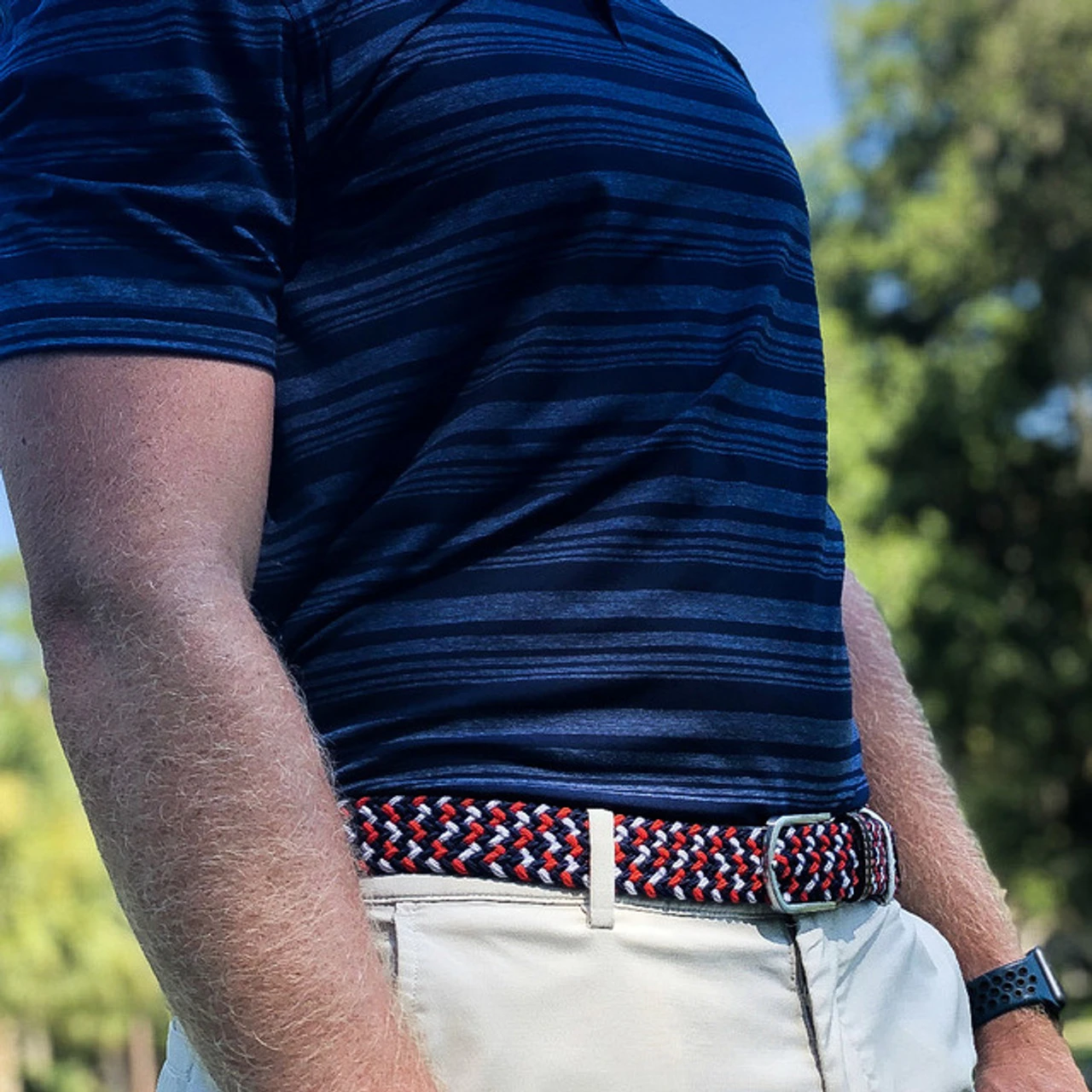 Roostas The Oxford Two Toned Woven Elastic Stretch Belt - Navy/Red/White 4 Roostas The Oxford Two Toned Woven Elastic Stretch Belt - Navy/Red/White - Image 2