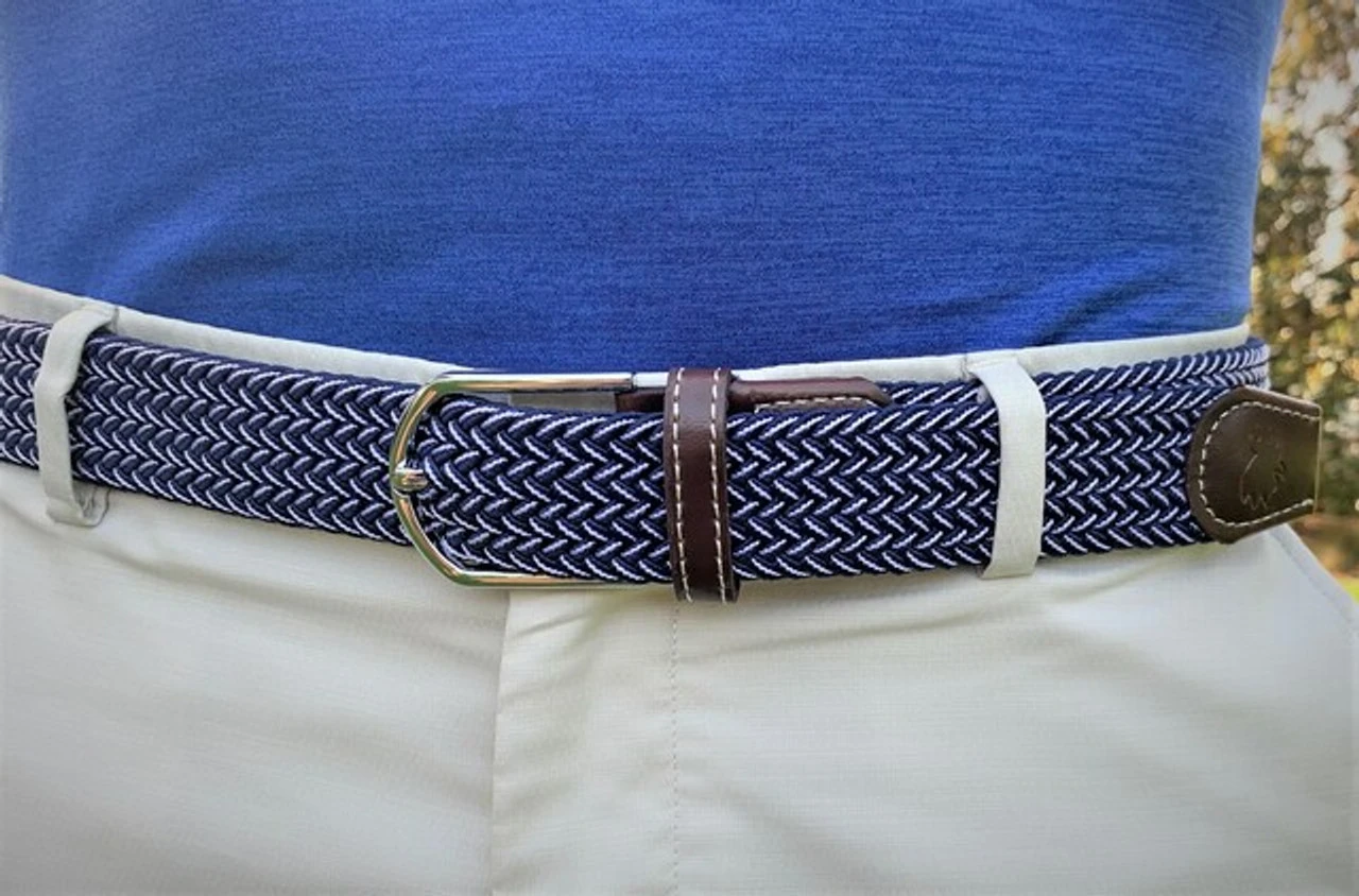 Roostas The Ponte Vedra Two Toned Woven Elastic Stretch Belt - Navy Blue/White 5 Roostas The Ponte Vedra Two Toned Woven Elastic Stretch Belt - Navy Blue/White - Image 3