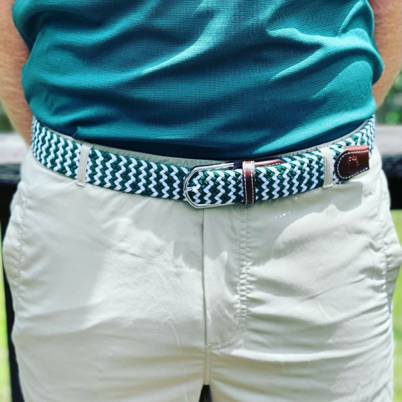Roostas The La Jolla Two Toned Woven Elastic Stretch Belt - Green/White 4 Roostas The La Jolla Two Toned Woven Elastic Stretch Belt - Green/White - Image 2