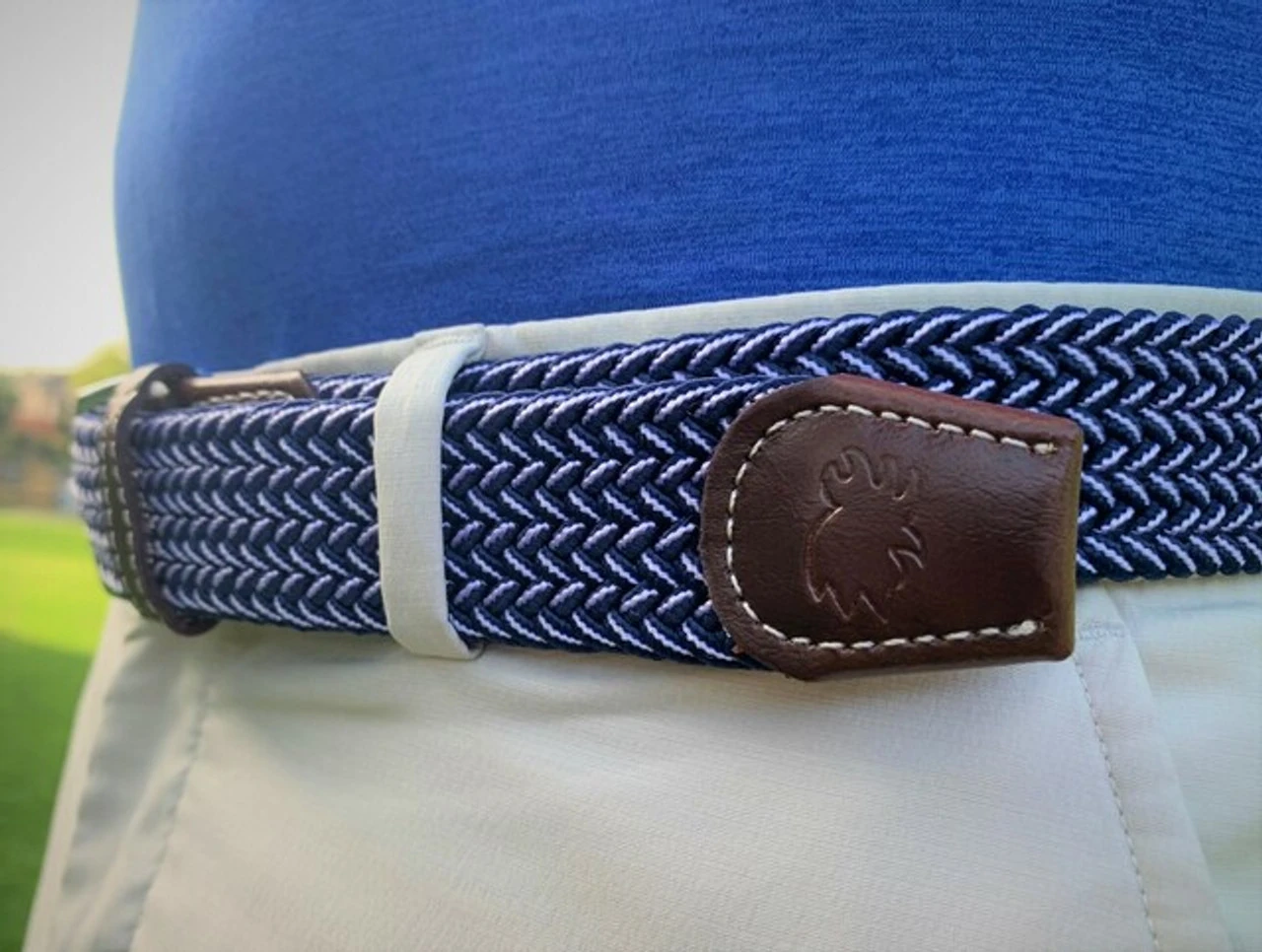 Roostas The Ponte Vedra Two Toned Woven Elastic Stretch Belt - Navy Blue/White 6 Roostas The Ponte Vedra Two Toned Woven Elastic Stretch Belt - Navy Blue/White - Image 4