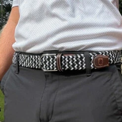 Roostas The Baja Two Toned Woven Elastic Stretch Belt - Black/White/Grey -Fashion Clothing Lifestyle Touched 2 44157.1628200878 50148.1635518608