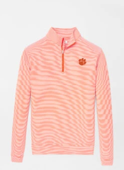 Peter Millar Clemson Perth Mini-Stripe Performance Quarter-Zip - Orange
