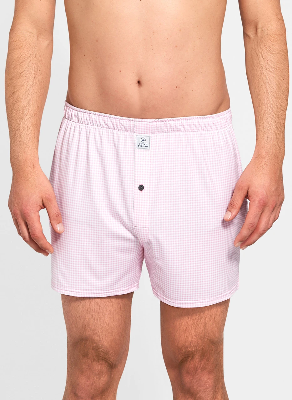 Peter Millar Nebraska Printed Gingham Check Stretch Jersey Boxer - Palmer Pink 4 Peter Millar Nebraska Printed Gingham Check Stretch Jersey Boxer - Palmer Pink - Image 2