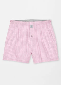 Peter Millar Nebraska Printed Gingham Check Stretch Jersey Boxer - Palmer Pink