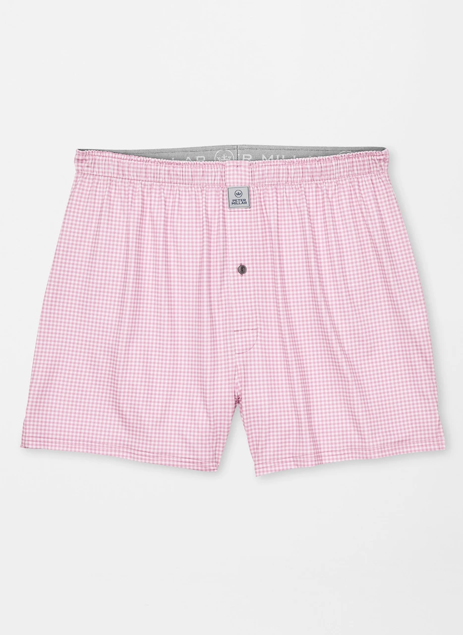 Peter Millar Nebraska Printed Gingham Check Stretch Jersey Boxer - Palmer Pink 3 Peter Millar Nebraska Printed Gingham Check Stretch Jersey Boxer - Palmer Pink