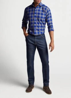 Peter Millar Millhaven Autumn Soft Cotton Sport Shirt: Dark Cobalt -Fashion Clothing MF22W24USL DCBLT ALT A 77268.1664997923