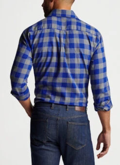 Peter Millar Millhaven Autumn Soft Cotton Sport Shirt: Dark Cobalt -Fashion Clothing MF22W24USL DCBLT ALT B CF 27479.1664997922