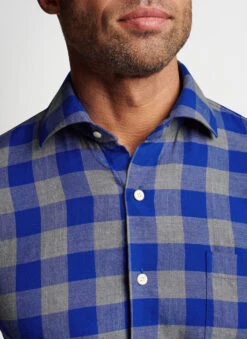 Peter Millar Millhaven Autumn Soft Cotton Sport Shirt: Dark Cobalt -Fashion Clothing MF22W24USL DCBLT ALT Z 83551.1664997927