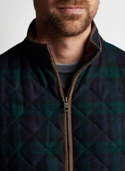 Peter Millar Essex Quilted Wool Travel Vest: Navy/Balsam -Fashion Clothing MF22Z09 NBAL ALT D 49668.1664998443