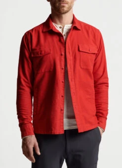 Peter Millar Après-Ski Garment Dyed Moleskin Shirt Jacket: Monaco Red -Fashion Clothing MF22Z90 MNCO ALT A CF 49823.1664997000