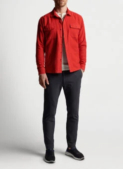Peter Millar Après-Ski Garment Dyed Moleskin Shirt Jacket: Monaco Red -Fashion Clothing MF22Z90 MNCO ALT A 78585.1664997007