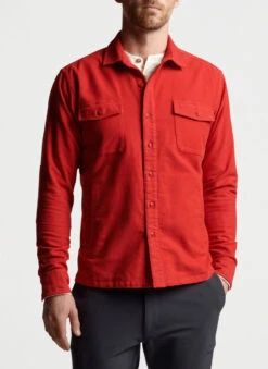 Peter Millar Après-Ski Garment Dyed Moleskin Shirt Jacket: Monaco Red -Fashion Clothing MF22Z90 MNCO ALT C 36921.1664997009