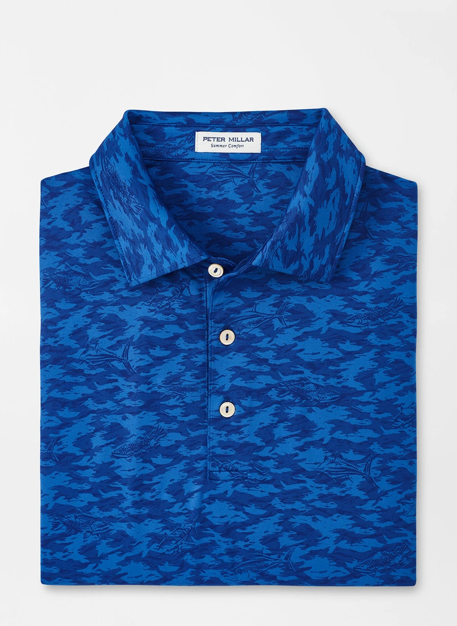 Peter Millar Fish Camo Performance Jersey Polo: Starboard Blue 3 Peter Millar Fish Camo Performance Jersey Polo: Starboard Blue