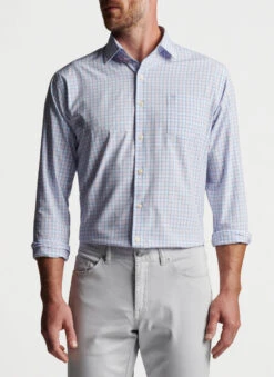 Peter Millar Lee Performance Poplin Sport Shirt: Palmer Pink -Fashion Clothing MS23W47LTPP PALMP ALT A CF 11974.1675196340