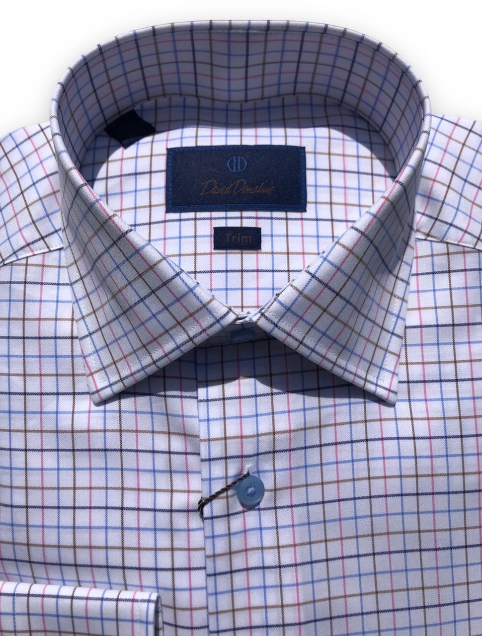 David Donahue Khaki/Pink/Blue Tattersall Dress Shirt 4 David Donahue Khaki/Pink/Blue Tattersall Dress Shirt - Image 2