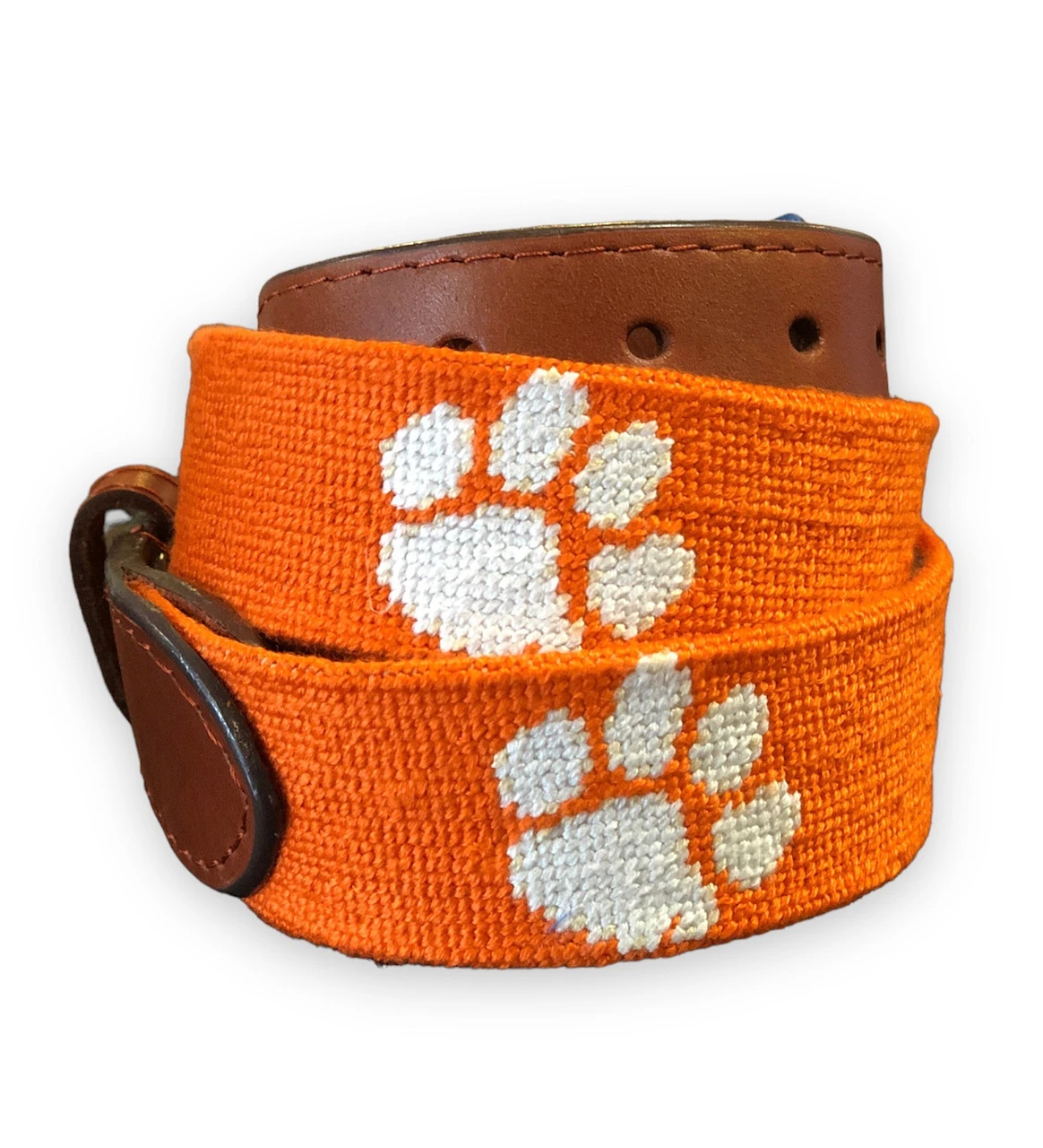 Smathers And Branson Clemson Needlepoint Belt: Orange W/ Paw 3 Smathers And Branson Clemson Needlepoint Belt: Orange W/ Paw