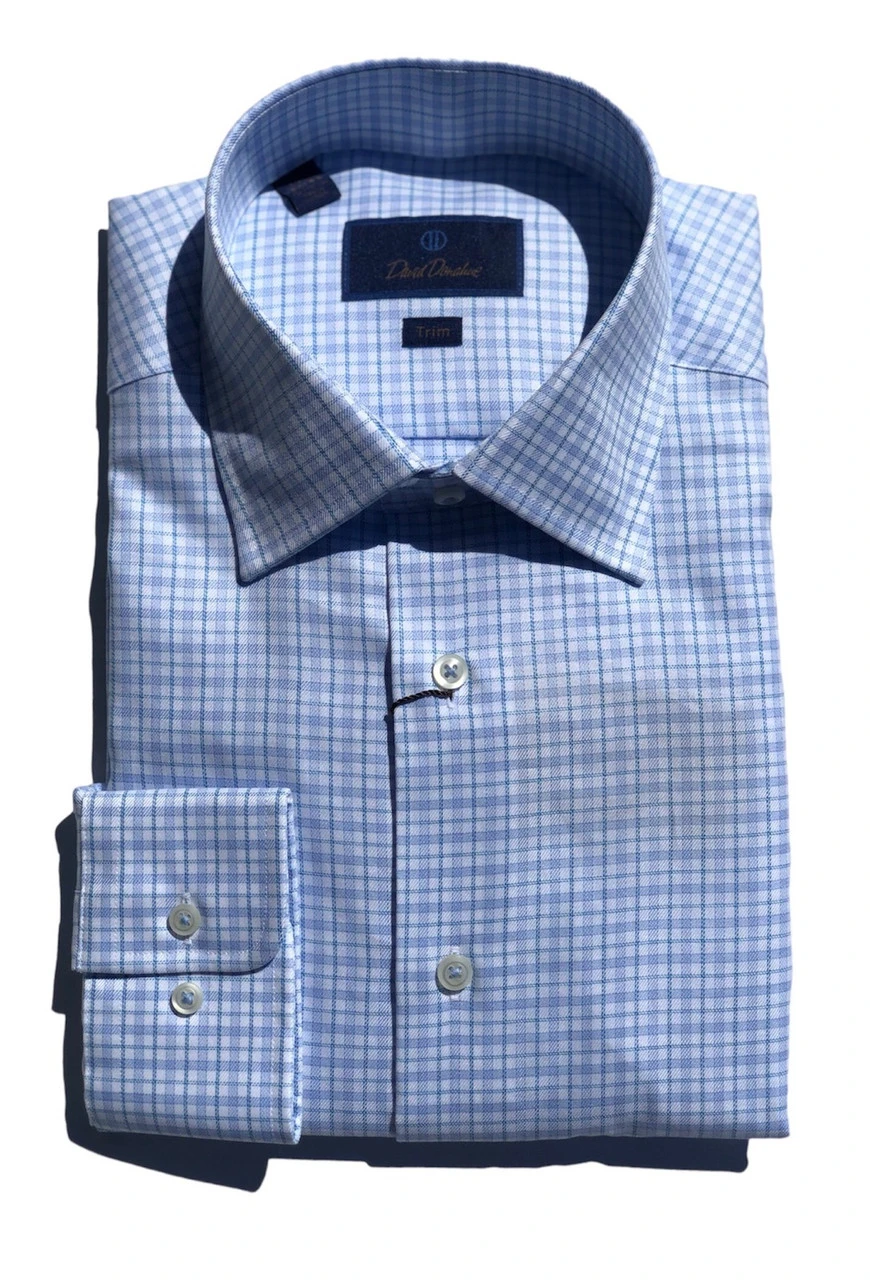 David Donahue Blue/Seafoam Plaid Windowpane Dress Shirt 3 David Donahue Blue/Seafoam Plaid Windowpane Dress Shirt