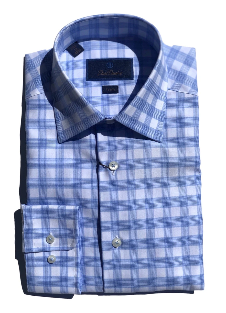 David Donahue Blue Windowpane Dress Shirt 3 David Donahue Blue Windowpane Dress Shirt