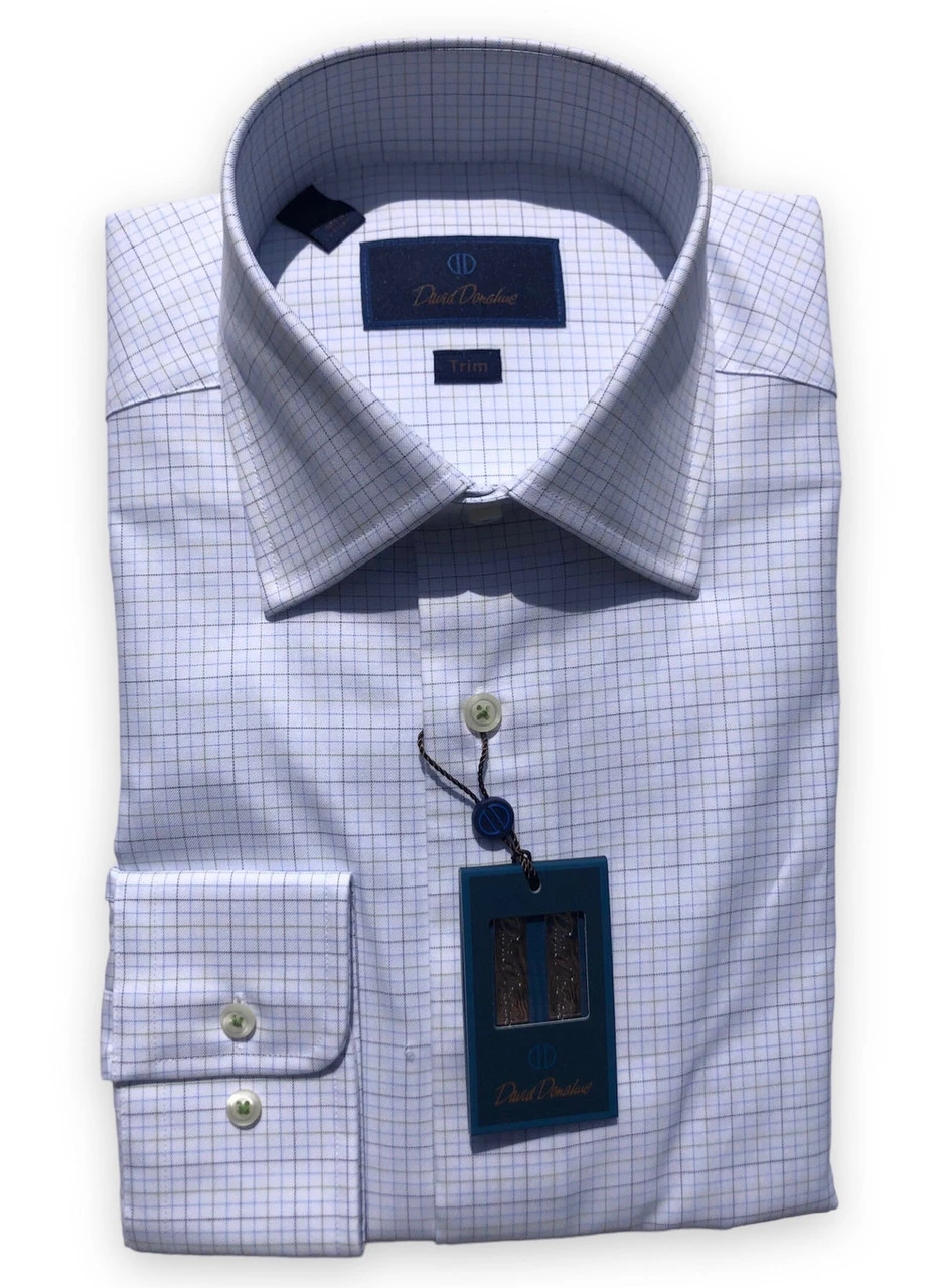 David Donahue Green/Navy/Blue Tattersall Dress Shirt 3 David Donahue Green/Navy/Blue Tattersall Dress Shirt