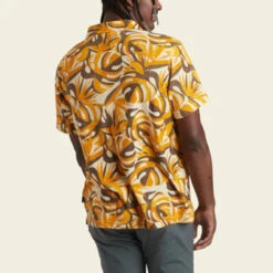 Howler Brothers Plusherman Terry Polo: Monstera Mash: Citron -Fashion Clothing S23 SS Shirts Plusherman Terry Polo Monstera Mash Back 12348.1675981511