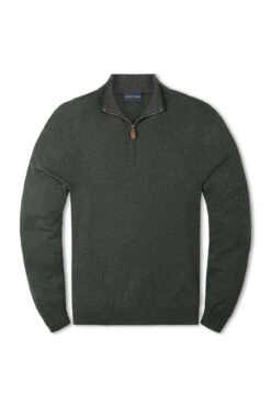 Scott Barber Merino/Cotton 12GG Zip Mock Turtleneck: Forest