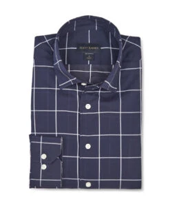 Scott Barber Lightweight Voile Plaid Sport Shirt: Navy