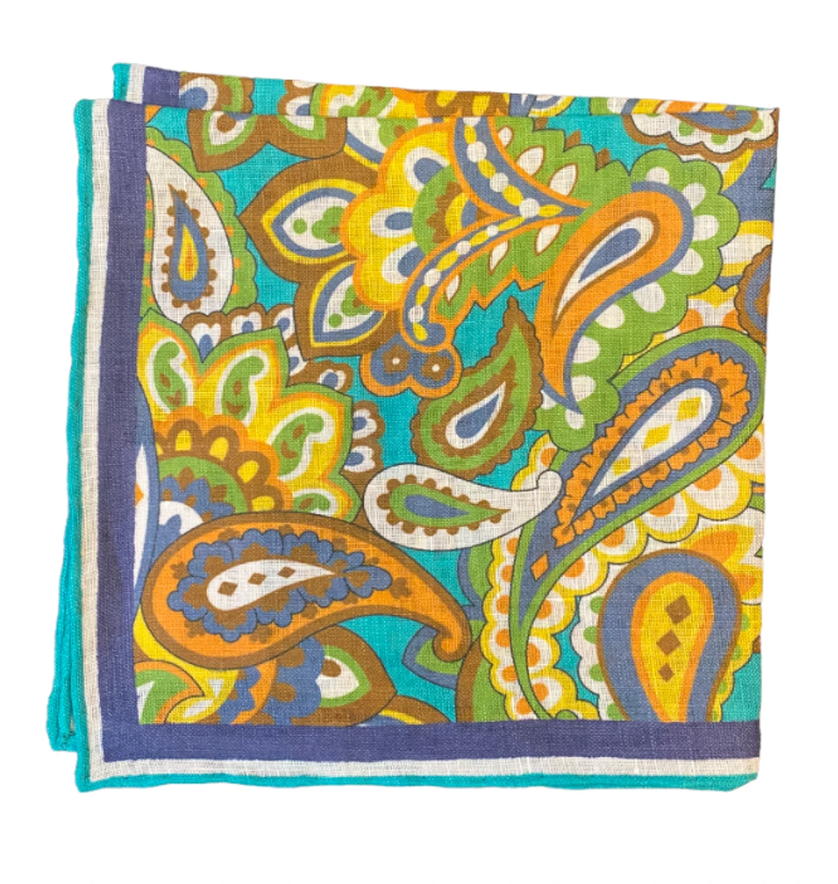 Seaward & Stearn Teal/Orange Big Paisley Pocket Square 3 Seaward & Stearn Teal/Orange Big Paisley Pocket Square