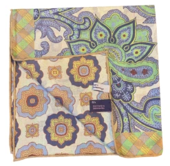 Seaward & Stearn Green/Yellow/Blue Paisley Pocket Square
